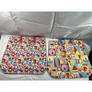 2 NEW Estee Lauder Hattie Stewart Tote Bag Recycled Material‎ Beach Smiley Face